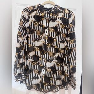 XXI Gold Chain Print Sheer Button-Up Blouse - Black & White